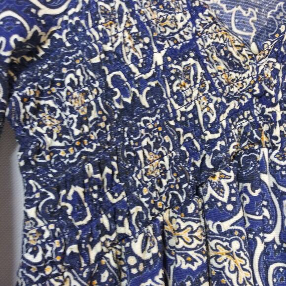 Melloday Boho Mini Dress Long Sleeve Blue Print V-Neck Size Small - Picture 8 of 9